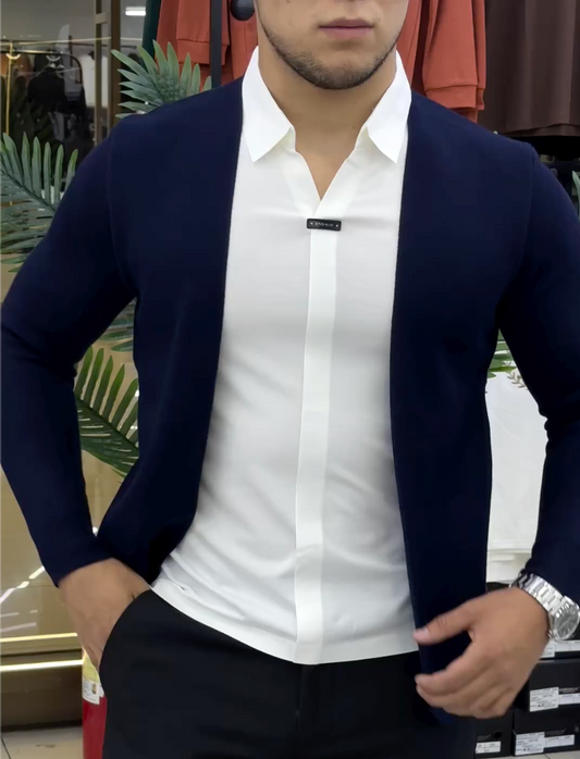 (chemise + cardigan) bleu